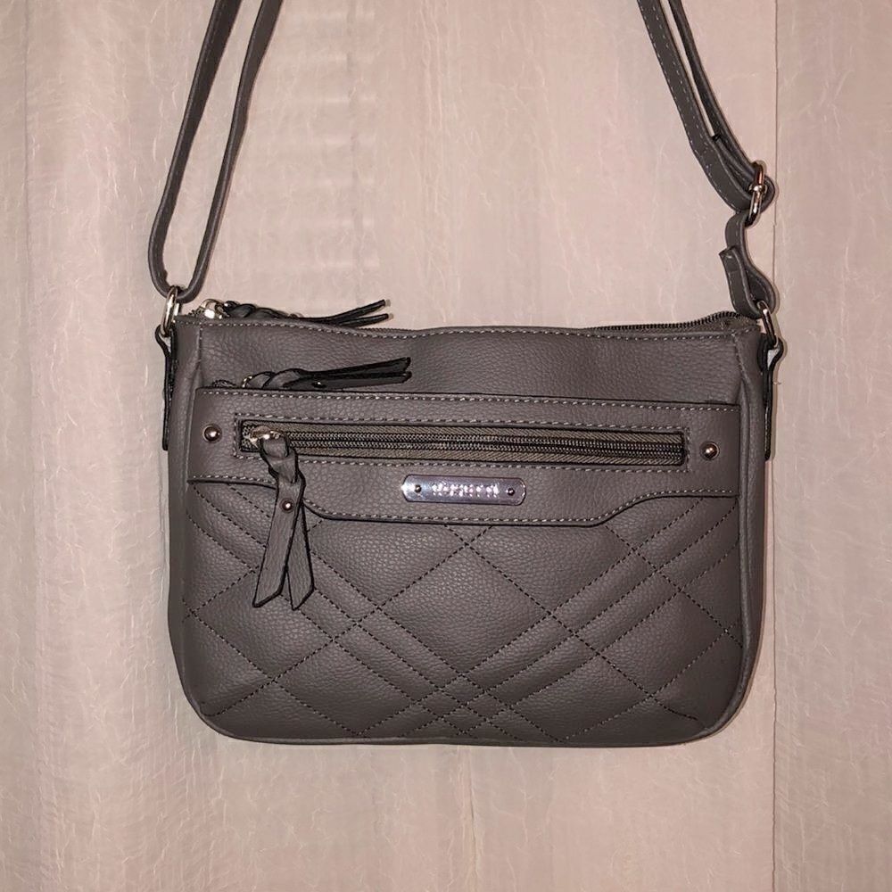 Rosetti Charcoal Gray Faux Leather Crossbody Bag Purse